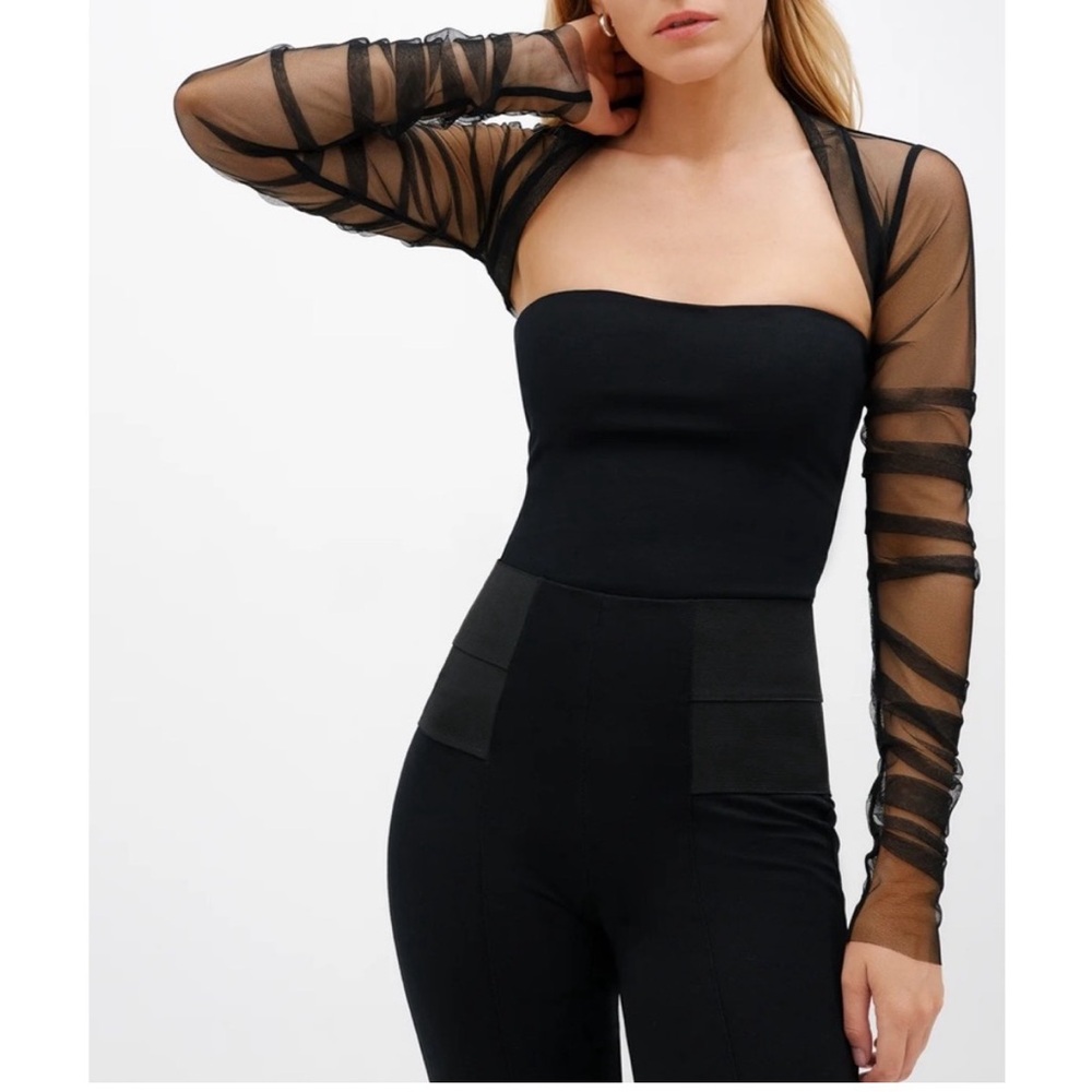 Marcella Mesh Sheer Ruched Long Sleeve Bolero Black Small - Picture 10 of 10